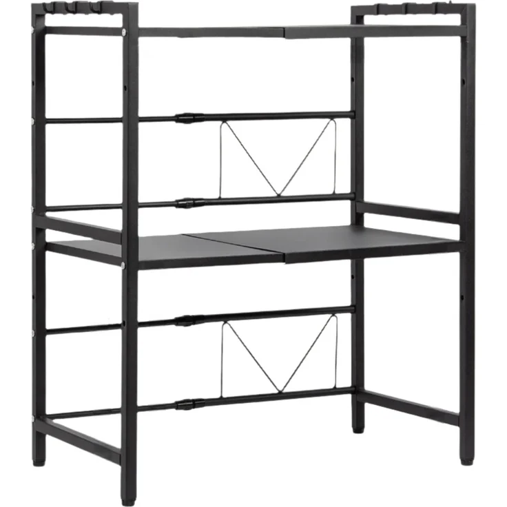 Todeco Erweiterbares Mikrowellen Regal, 3-Stufiges Mikrowellenregalständer, Mikrowellen Regal ständer Einstellbar Länge und Höhe, mit 6 Haken, (39-60) x32x78cm, Schwarz – Bild 1