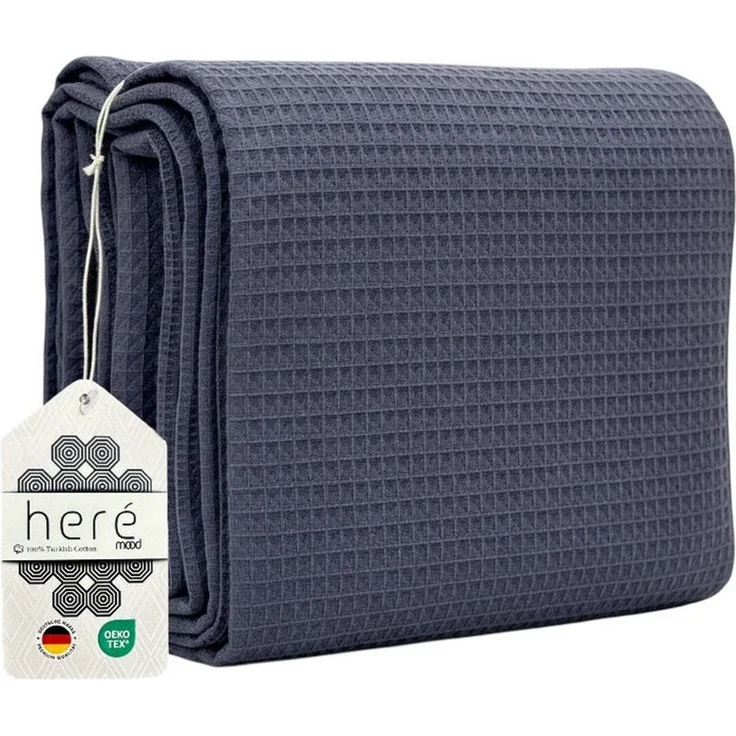 herémood Tagesdecke aus 100% Baumwolle – Elegante Waffelpique Wohndecke 180x220 cm, weiche, Kuscheldecke für Sofa & Bett, atmungsaktiv & pflegeleicht – Mintgrün – Bild 5