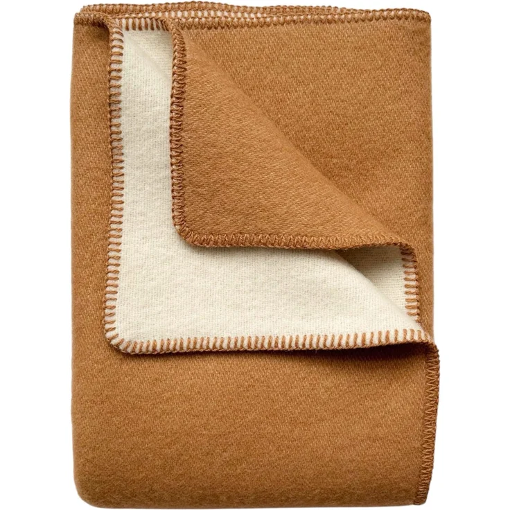 WoolOnly Doubleface Wendedecke Plaid aus norwegischer Wolle 130x200 cm, Camel – Bild 1