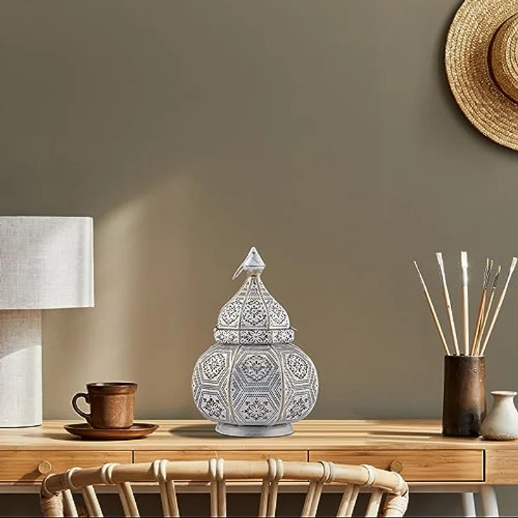 Marrakesch Orient & Mediterran Interior Nachttischlampe 2er Set Orientalische Laterne Lampe Nachttischlampe Mahana Weiss, Handarbeit – Bild 6