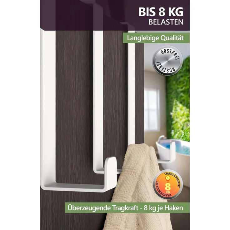 Aurelia Home Türhaken zum Einhängen, 10er-Set, Weiß – ohne Bohren, bis 8 kg – Bild 5