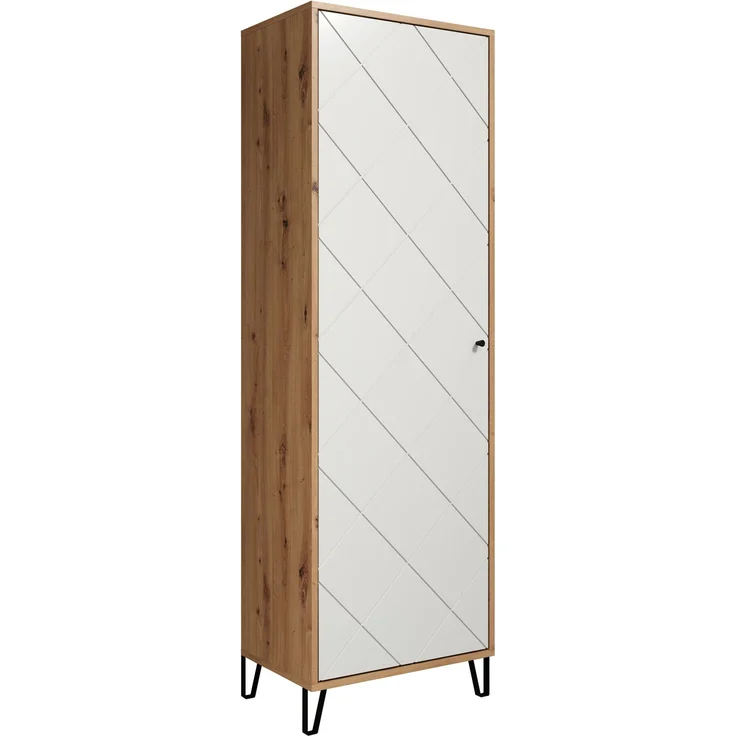 trendteam smart living - Touch - Garderobenschrank - Eiche/Weiß - Kleiderschrank mit ausziehbarer Kleiderstange - Soft-Close - Elegante Metallfüße - (BxHxT) 63 x 194 x 40 cm - Moderne Rautenfräsung – Bild 1