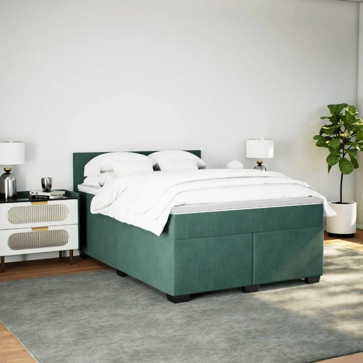 vidaXL Boxspringbett mit Matratze Dunkelgrün 140x190 cm Samt 3288603 – Bild 4