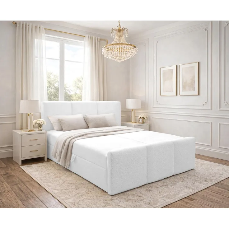 AX LIVING Boxspringbett Weiß Ankarra 180x200 cm Bett mit Stauraum