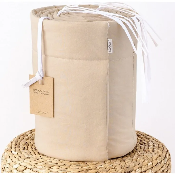 Loolay Bettnestchen BEIGE Taupe BIO-Baumwolle Atmungsaktives Babybett BETTUMRANDUNG, (420, 360, 210, 180 x 30 cm für 140x70 o 120x60 cm Bett, LUX Babyaussttatung Umrandung Kopfschutz Kantenschutz Bettschlange), LOOLAY® - 100% Europäische Stoffe und Kle...