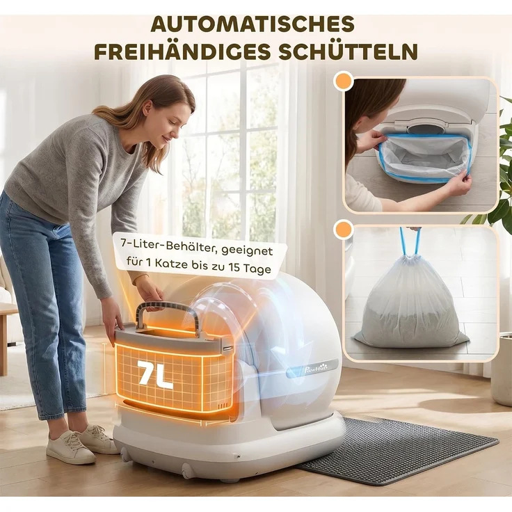 PawHut Selbstreinigende Katzenklo, ABS, Weiß, 58,1L x 47,5B x 53H cm – Bild 6