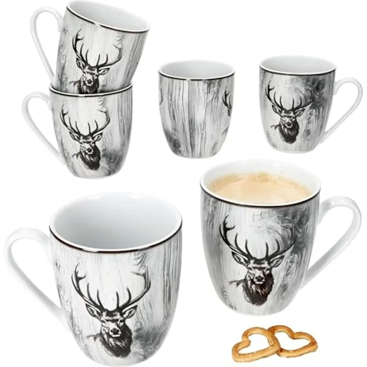 MamboCat Becher 6er Set Alois Kaffeebecher 350ml Porzellan-Tassen 6 Personen Hirsch, Porzellan – Bild 1