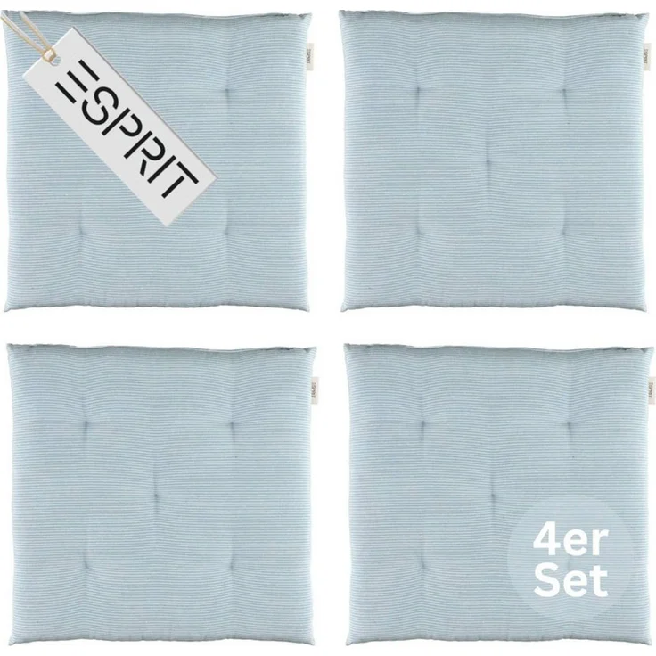 Esprit Stuhlkissen NEEDLESTRIPE Sitzkissen, 40 x 40 cm - 4er Set in Hellblau – Bild 1
