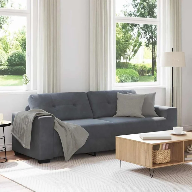 vidaXL 3-Sitzer-Sofa Dunkelgrau 220x78x80 cm Samt 4105135 – Bild 1