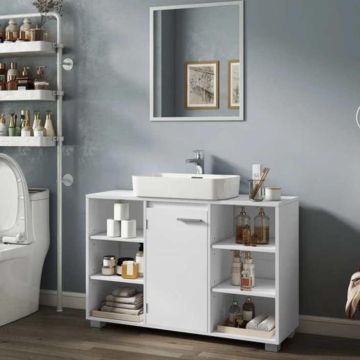 VASAGLE Waschbeckenunterschrank, Unterschrank, Badezimmerschrank, Badschrank mit verstellbaren Ablagen, 30 x 90 x 60 cm, mit Füßen – Bild 2