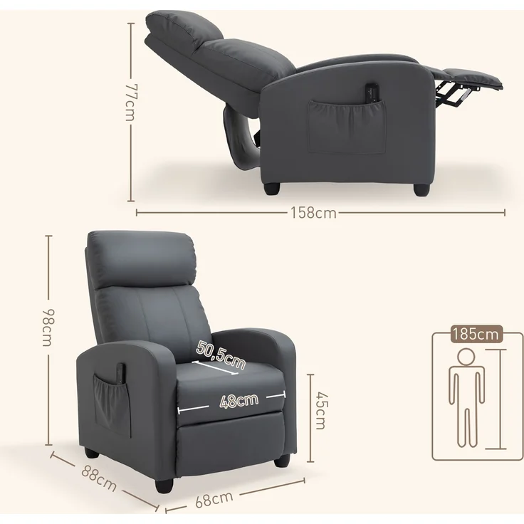MELAYR, Relaxsessel Fernsehsessel mit Vibrationsmassage, Liegefunktion, 2 Massagepunkte, 68 x 88 x 98 cm, Grau – Bild 5