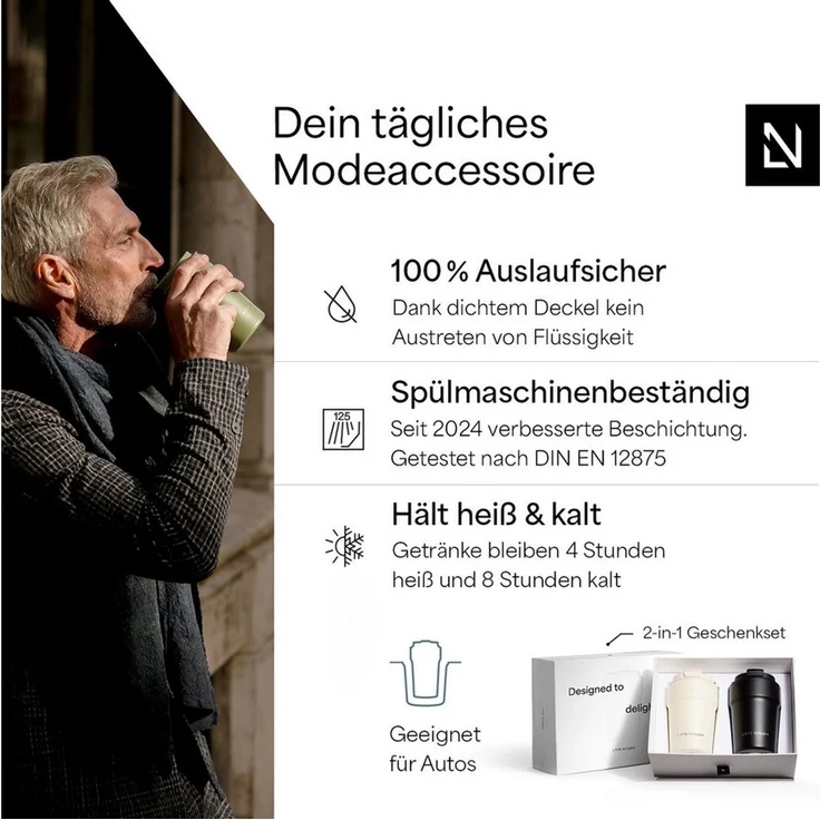 LARS NYSØM Thermobecher Bevægelse, 2-tlg, Hochwertiges Geschenkset mit 2 Kaffeebechern – Bild 3