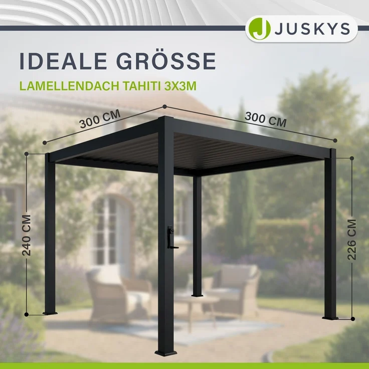 Juskys Lamellendach Tahiti 3x3 m inkl. 2x Seitenwand 3 m in Anthrazit - Terrassenüberdachung stabil & wetterfest - Überdachung für Garten & Terrasse – Bild 4