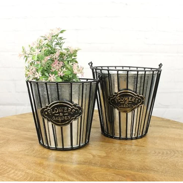 Macosa Home Pflanzschale Deko Pflanzeimer Zink Metall Schwarz vers. Größen Zinkeimer (Pflanzgefäß Pflanzschale, Dekoeimer Blumentopf Dekotopf), Blumeneimer Garten-Dekoration Metalleimer Eimer – Bild 7