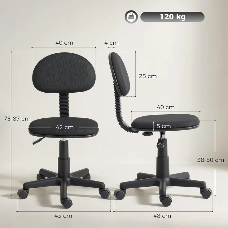 HOMCOM Bürostuhl, Polyester, Schwarz, 48L x 43B x 75-87H cm – Bild 3