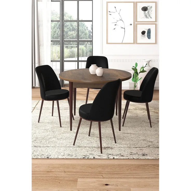 Skye Decor 'Tor - Baroque, Black' Essgruppe (5-teilig), Barock / Schwarz, 90 x 75 x 90 cm