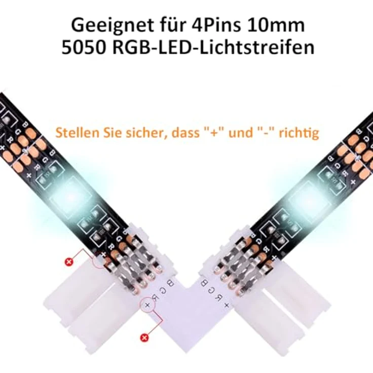 REDTRON LED Strip Verbinder, 10mm 4-Pin RGB 5050 Verlängerungs- und Eckverbinder mit Befestigungsclips, flexibel und ohne Löten – Bild 3