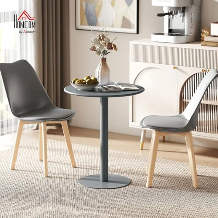 HOMCOM Esstisch moderner Tisch (Rund Küchentisch, 1-St, Esszimmertisch für 2 Personen), für Küche, Esszimmer Wohnzimmer Grau – Bild 2