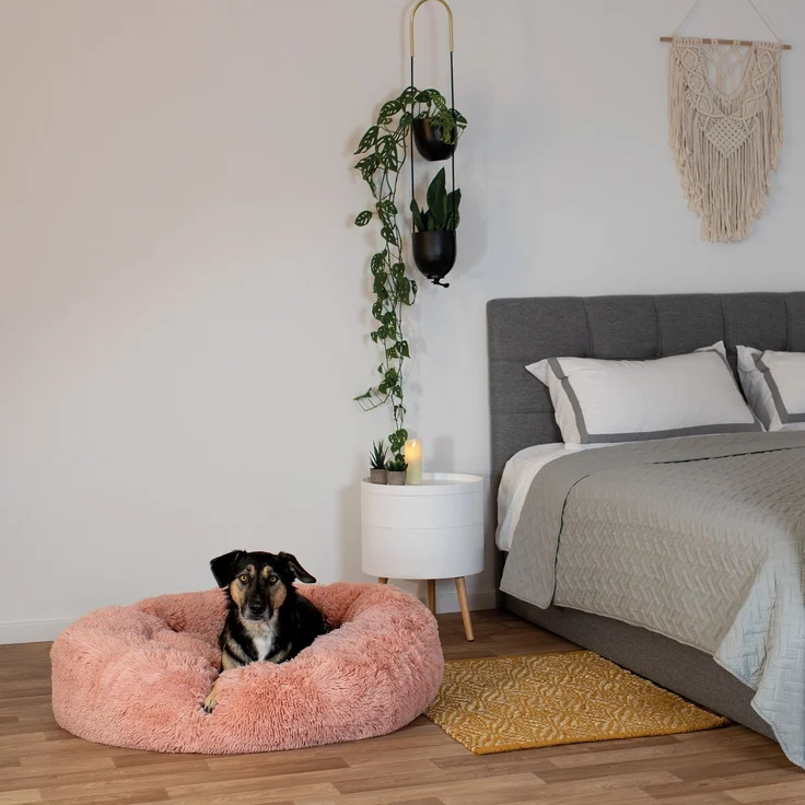 lionto Donut Hundebett, rundes Hundesofa mit Plüschbezug & Anti-Rutsch-Noppen, weich & gemütlich, 100 cm Durchmesser, rosa – Bild 2