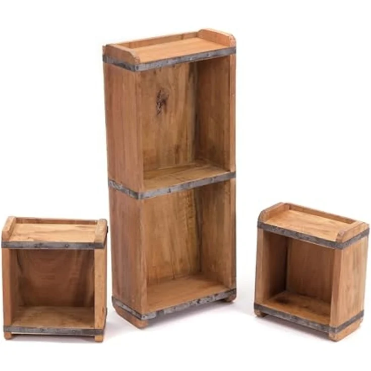 Kisten-Set Bricks III 3-teilig Mahagoni Massivholz, 2 verschiedene Größen, Ziegelform naturfarben – Bild 5