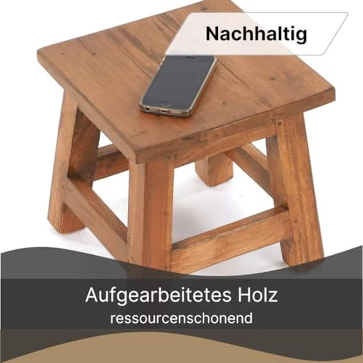 DESIGN DELIGHTS Hocker Fusshocker PALO, 27x26cm (HxB), rustikaler Holzhocker Massivhocker – Bild 5