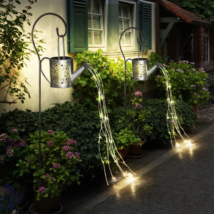 2er Set LED Solar-Steckleuchte, Gießkanne, silber, H 94 cm – Bild 4