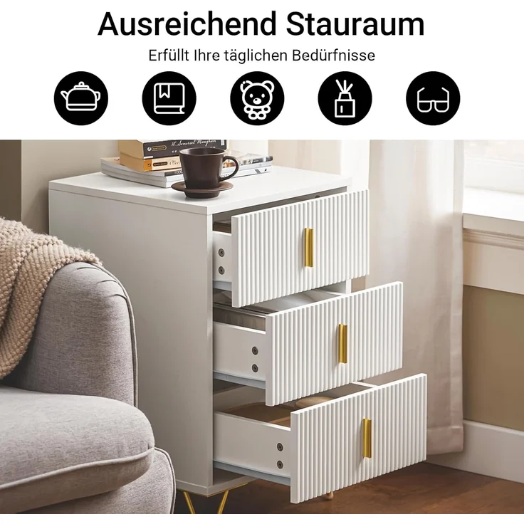 SoBuy Nachttisch FBT115-Lx2, Beistelltisch 2er Set mit Schubladen Telefontisch Nachtschrank Weiß – Bild 5