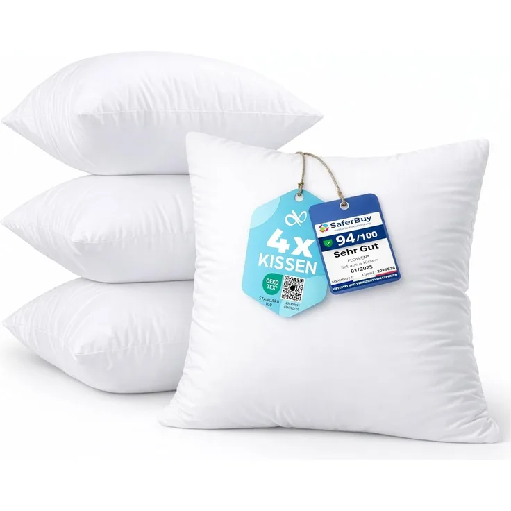 Kissen 45x45 Kopfkissen 4er Set Dekokissen für Bett und Sofa Innenkissen Hypoallergene Sofakissen Anti-Milben Weiche Zierkissen mit Kissenbezug Baumwolle und Polyest. Abnehmbar und Waschmaschinenfest