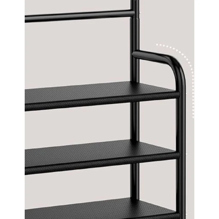 QLS Garderobenständer, mit Schuhregal 8 Haken 4 Ebenen Freistehend Stahl Schwarz – Bild 6