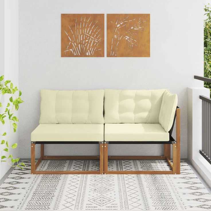 vidaXL Mittel- und Ecksofa 2 stk. 2-Sitzer Massivholz Akazie 900649 – Bild 1