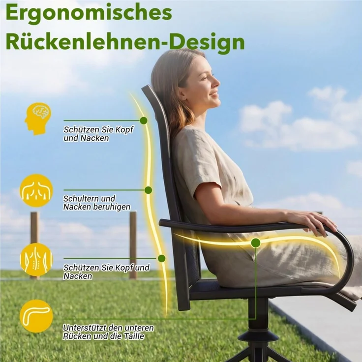 TLGREEN Gartenstuhl 360° drehbar, 2er Set Vollstahl-Teslin-Drehstuhl, (Wetterfeste Rostbeständig,bis 150 kg belastbar, 2 St), Für Terrasse Garten Balkon Bistrot – Bild 3