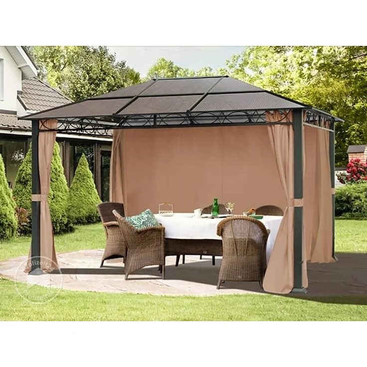 Gartenpavillon 3x4 m wasserdicht ALU DELUXE Pavillon mit 4 Seitenteilen Partyzelt in taupe lichtdurchlässiges PC Dach – Bild 2