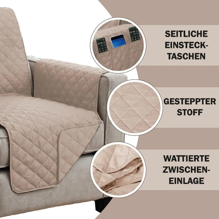 Sesselschoner gesteppt - 190x165cm Beige – Bild 4