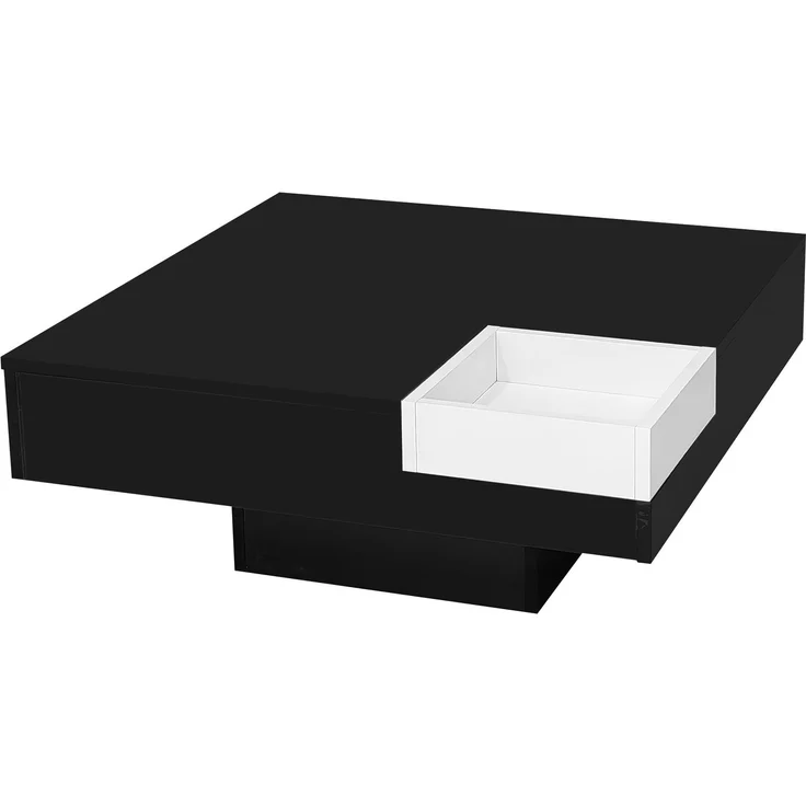 Merax Couchtisch, Hochglanz-Wohnzimmertisch, Beistelltisch mit abnehmbarer Aufbewahrungsbox, Farbblockweiß und Schwarz, 72*72*30 cm, Mit LED-Lichteffekt – Bild 10