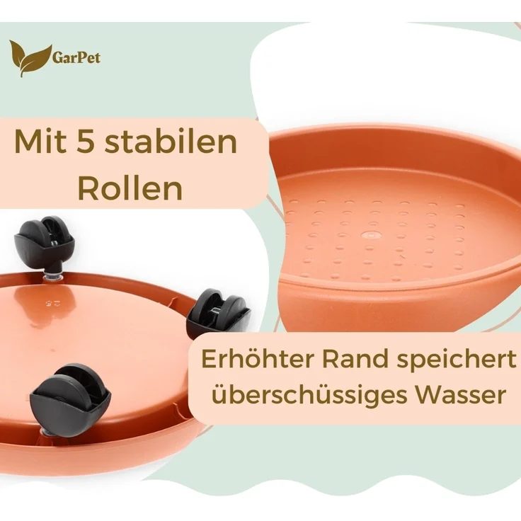 2er Set Pflanzenroller Outdoor Wetterfest Rollbrett Pflanzen Blumentopf Untersetzer mit Rollen Pflanzenroller Rund Blumenroller 35 cm – Bild 4