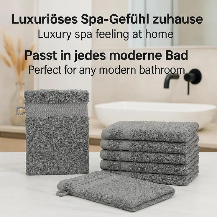 Betz Waschhandschuh 10 Stück Waschhandschuhe Premium 100% Baumwolle Waschlappen Set 16x21 cm Farbe anthrazit und silbergrau (10-tlg) – Bild 5
