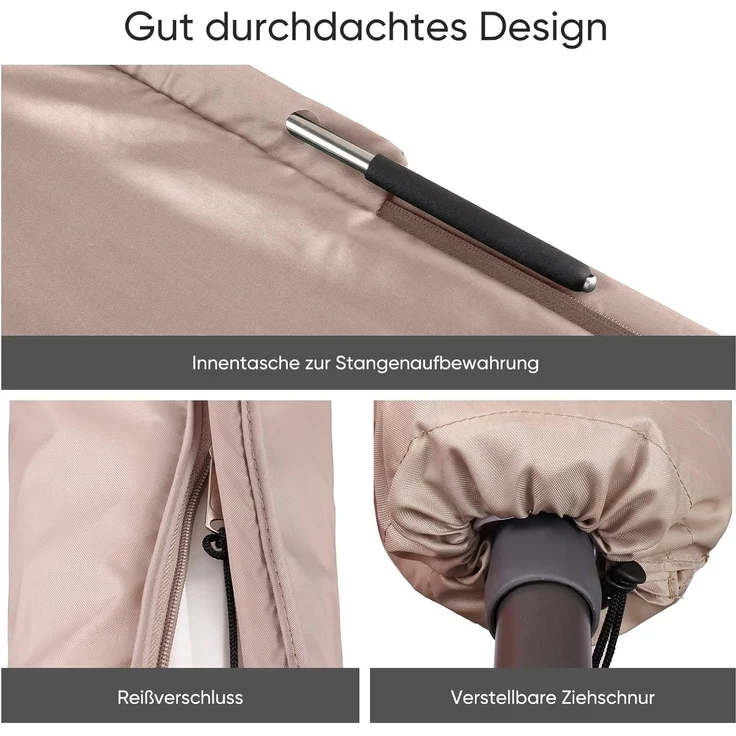 Sekey Schutzhülle für DoppelSonnenschirm, Abdeckhauben für Sonnenschirm,100% Polyester, Taupe - 270x460 CM – Bild 6