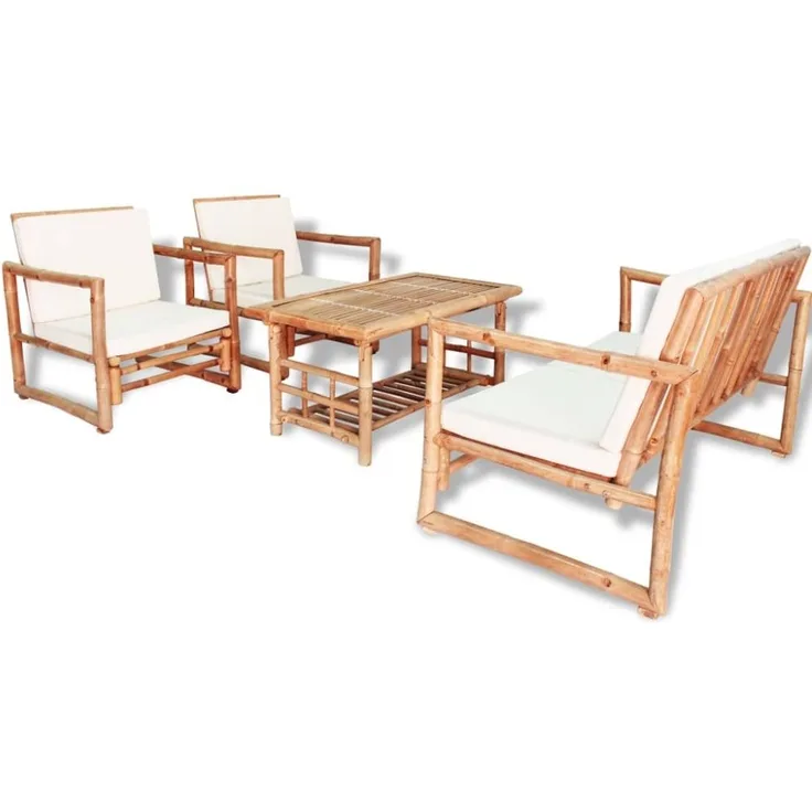 vidaXL 4-tlg. Garten-Lounge-Set mit Auflagen Bambus 43159
