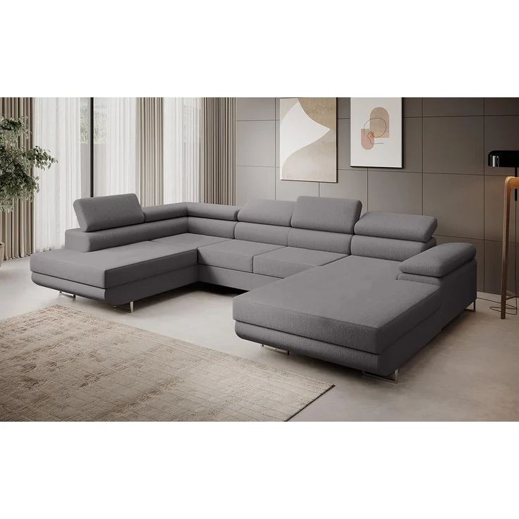 Ecksofa MARGO U- Form, moderne Couch mit Schlaffunktion, verstellbare Kopfstützen, zwei Bettkästen, große Polstercouch – Vogue 16, 72 x 203 x 347 cm – Bild 1