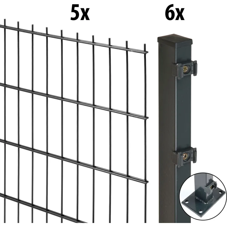 Garden 'N' More Doppelstabmattenzaun Set excellent, 143 cm hoch, anthrazit, 5 Elemente für 10 m, 6 Pfosten mit Bodenplatte – Bild 2
