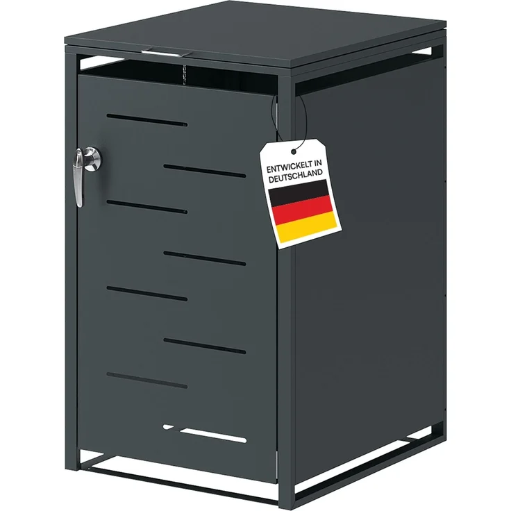 STEELSØN 'Diorus' Mülltonnenbox 1er 240 Liter, anthrazit, Mülltonnenverkleidung aus Stahl mit Sichtstreifen, wetterfest, 116x80x69 cm, abschließbare Müllbox für 1 Tonne – Bild 1