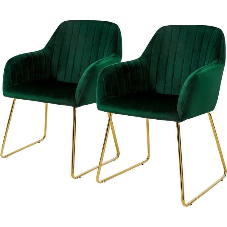 ML-DESIGN Stuhl Esszimmerstuhl mit Rücken- und Armlehnen, Samtbezug, ergonomisch (2 St), Wohnzimmerstuhl Grün, goldenes Metallgestell Küchenstuhl Sessel