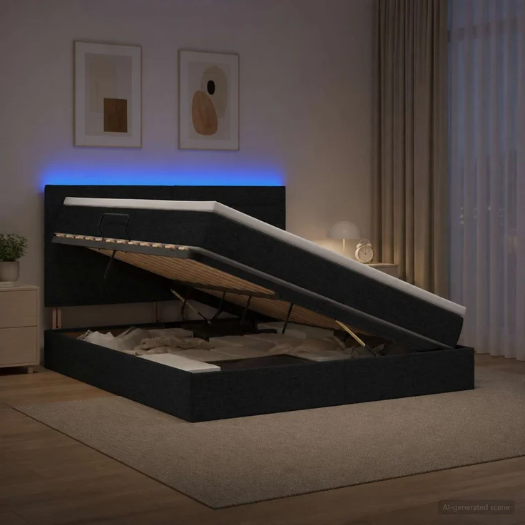 vidaXL LED-Speicherbett mit Matratze Schwarz 180 x 200 cm Stoff 3459899 – Bild 1