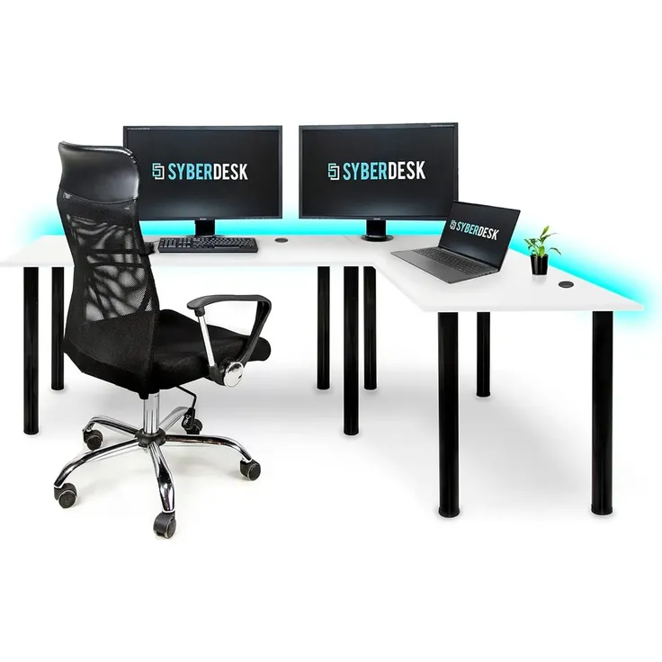 SyberDesk Gaming Pro LED Eckschreibtisch 197 x 132 cm mit LED großer Computer-Schreibtisch, Gaming tisch, USB HUB, (Rechts, Weiß)