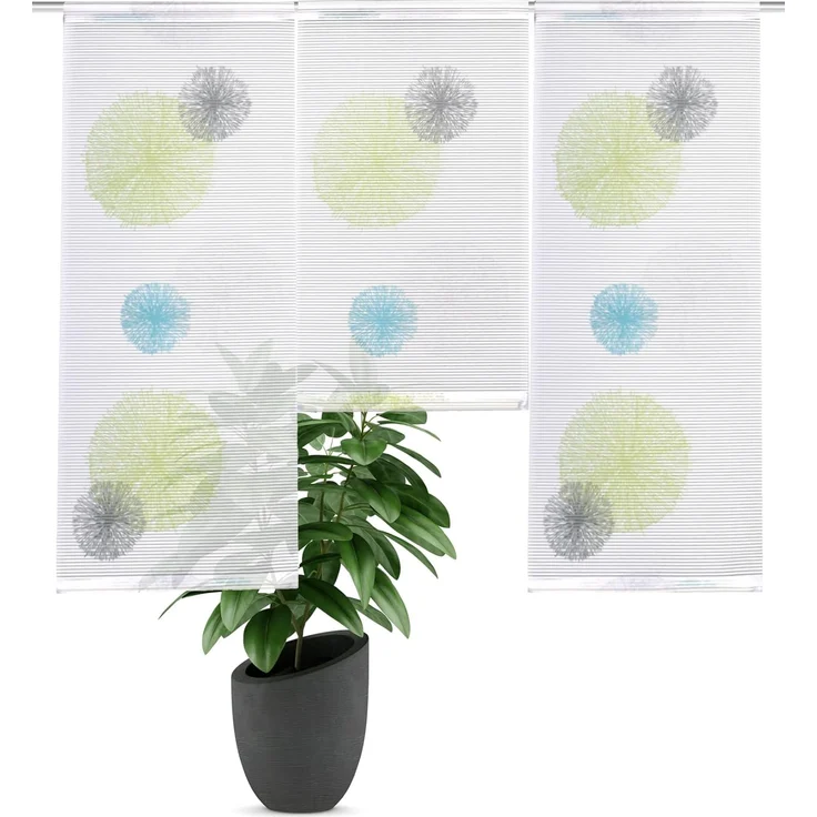 HOME WOHNIDEEN Scheibengardine 3-teiliges Mini Flächenvorhang Set Rawlins grün blau Scheibengardine (3 St), Stangendurchzug, halbtransparent – Bild 3