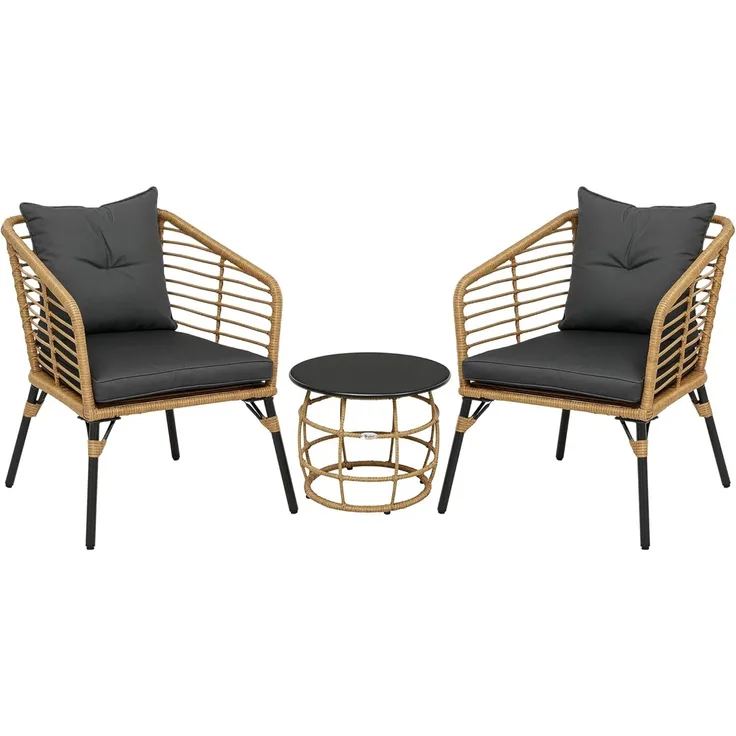 Outsunny Sitzgruppe Bistro-Set, wetterbeständig, (Gartengruppe, 3-tlg, Gartenmöbel-Set), Stahl, Sand+Dunkelgrau