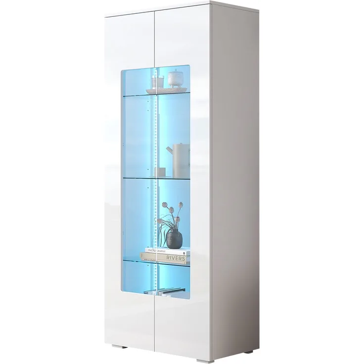 ZUBALIYA Schrank mit LED-Beleuchtung aus Kiefernholz & MDF in Weiß, ideale Lösung für kleine Räume, robuste Verarbeitung, langlebige Materialien, einfache Selbstmontage