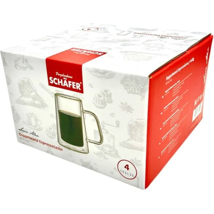 4-teiliges Set Doppelwandige Espressogläser mit Henkel, Hitzebeständig - 80ml Transparent – Bild 3