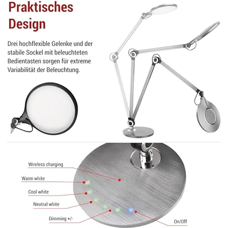 EMOS LED Schreibtischlampe KAREN, schwarz, dimmbar mit wählbaren Farbtemperaturen und 640 lm Lichtstrom – Bild 3
