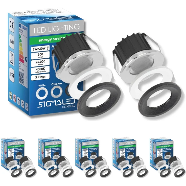 SIGMALED LIGHTING, Mini-LED-Einbaustrahler 3W, Spritzwassergeschützt für den Außenbereich, dimmbar, Neutralweiß 4000K, 300 Lumen, IP54 Runde Einbauspot, 220V / 230V AC, 10er-Pack (5 Box mit 2 Stuck)